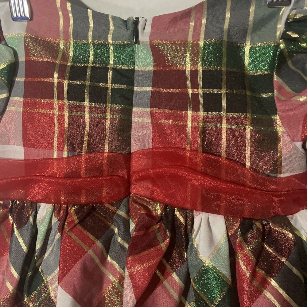 BONNIE BABY red gold multicolor plaid v-neck short sleeve holiday dress 24M - Picture 7 of 9